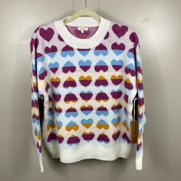 NWT Women's Dreamers by Debut Heart Pattern Pullover Sweater Multicolor Large - Picture 6 of 11